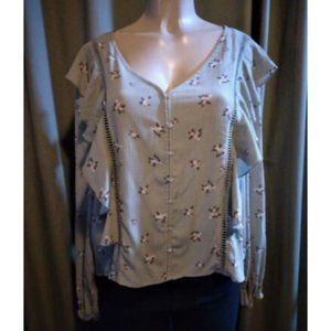 *SALE* Planet Gold Long Sleeve Ruffled Sea Grass Floral Top Size XL